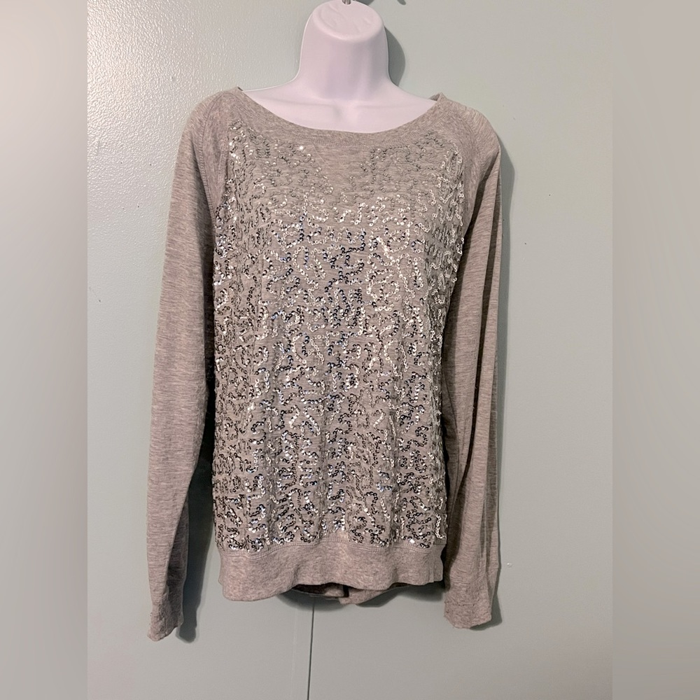 Activology Blouse Unsized Gray Silver Sequins Long‎ Sleeve